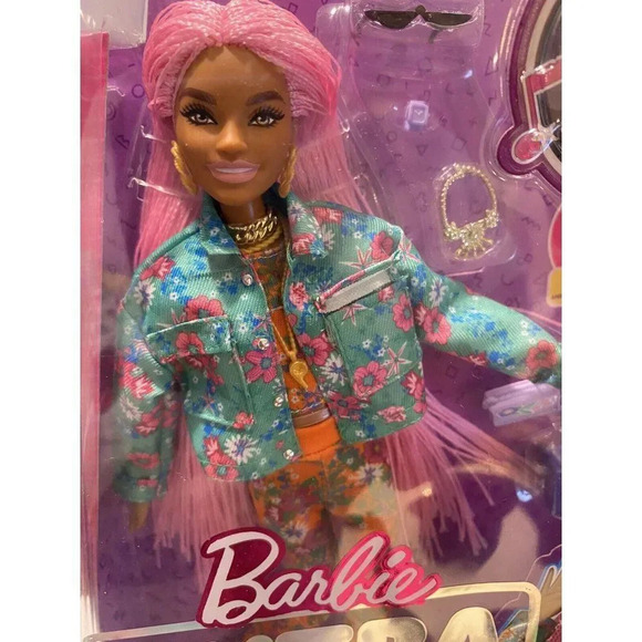 NEW Barbie Extra Doll#10 in Floral-Print Jacket And Jogger Set with DJ Mouse Pet - Picture 1 of 13